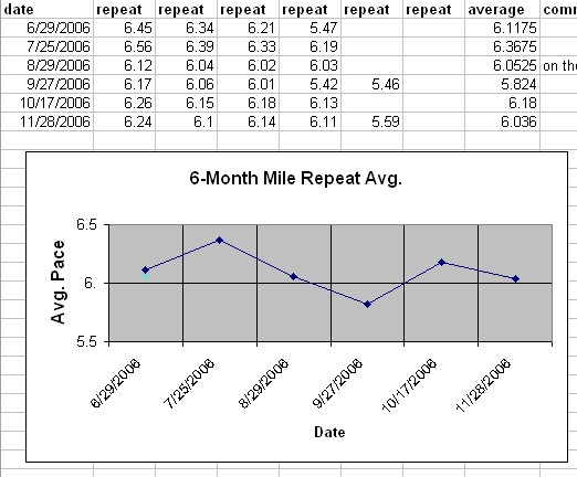 Excel mile repeats training log